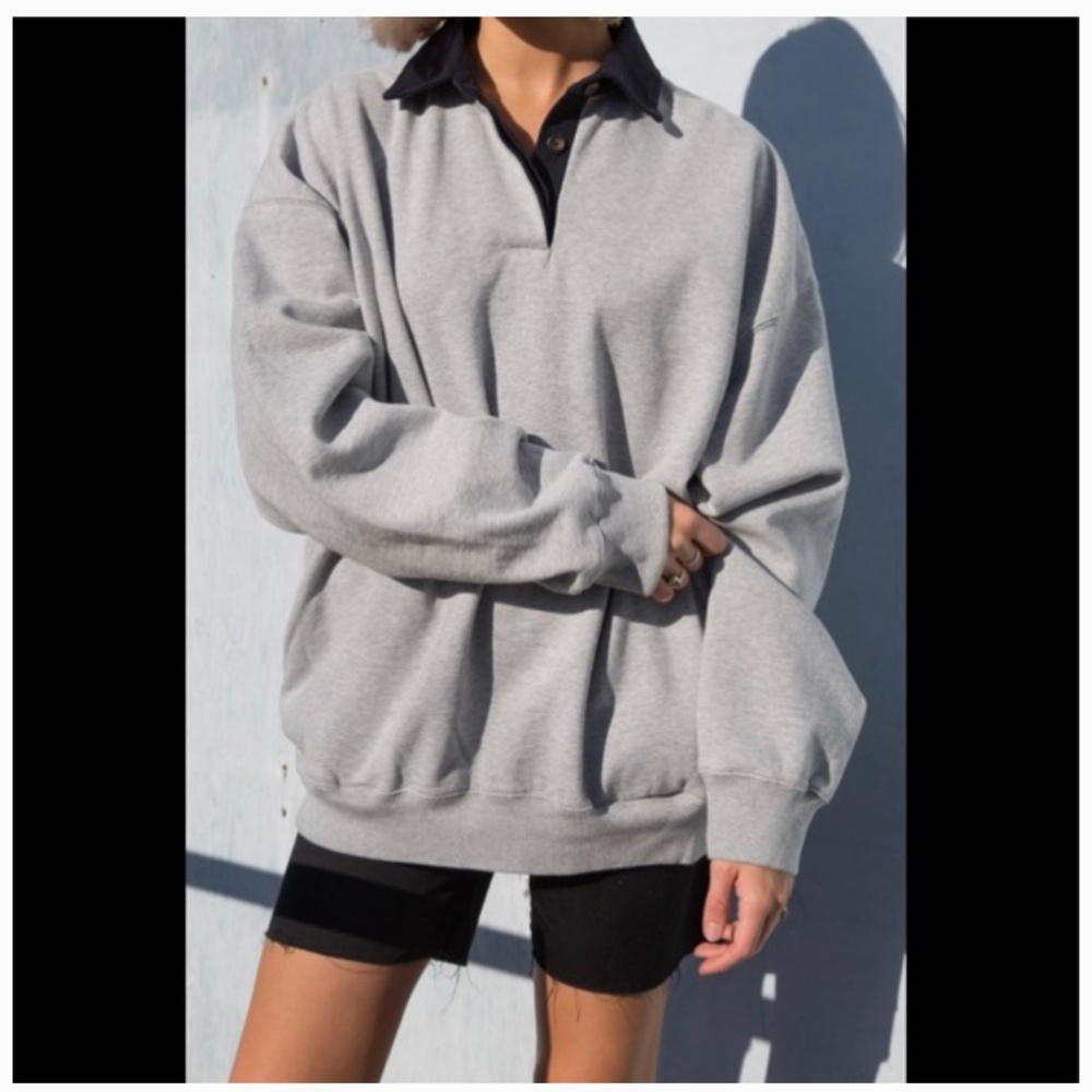 Brandy Melville Women's Navy and Grey Sweatshirt